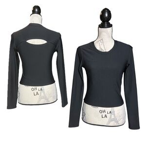 Move Theology Active Wear Top Black Ribbed Long Sleeve Women's Top